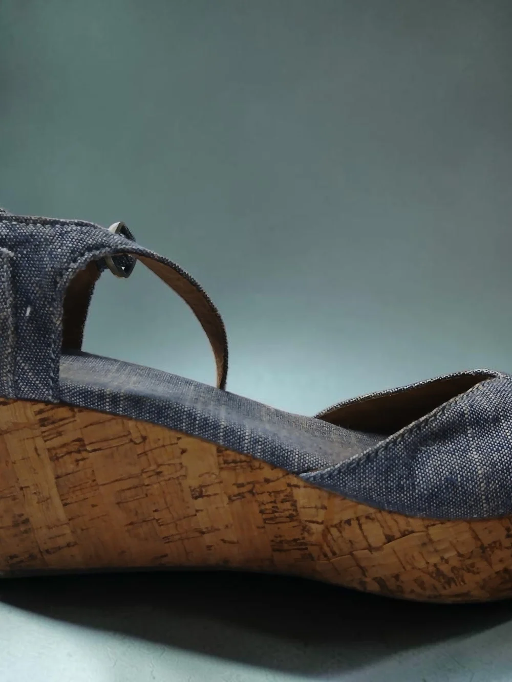 Denim Wedge Sandals with Cork Platform - Women's